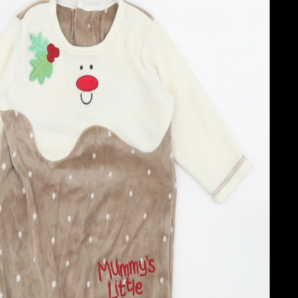 George Girls Brown Spotted Cotton Babygrow One-Piece Size 0-3 Months  Snap - Christmas Pudding