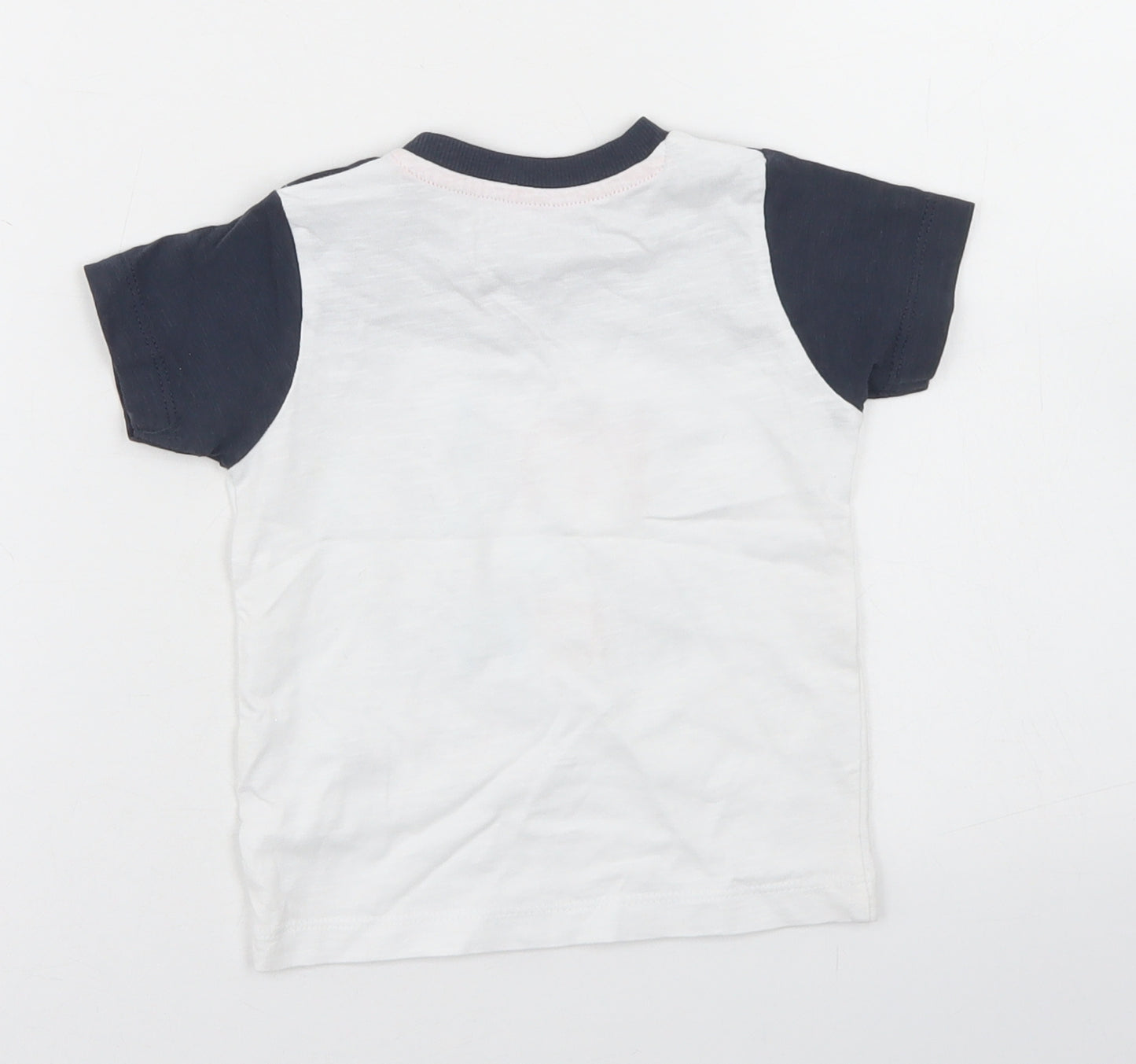Nutmeg Boys Blue Colourblock Cotton Ringer T-Shirt Size 9-12 Months Crew Neck Snap