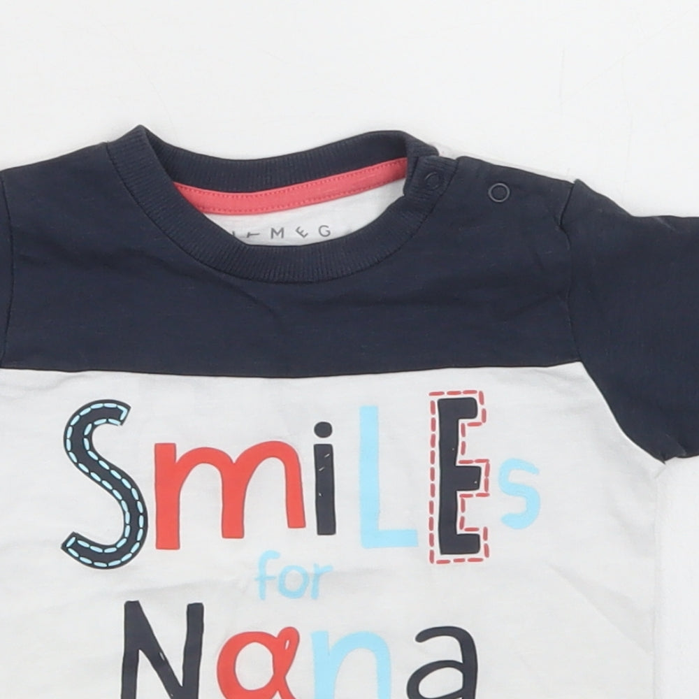 Nutmeg Boys Blue Colourblock Cotton Ringer T-Shirt Size 9-12 Months Crew Neck Snap