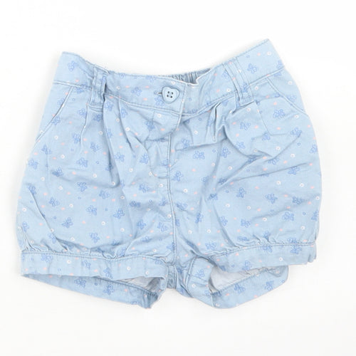 Matalan Girls Blue Floral Cotton Cropped Jeans Size 12-18 Months  Button - Shorts