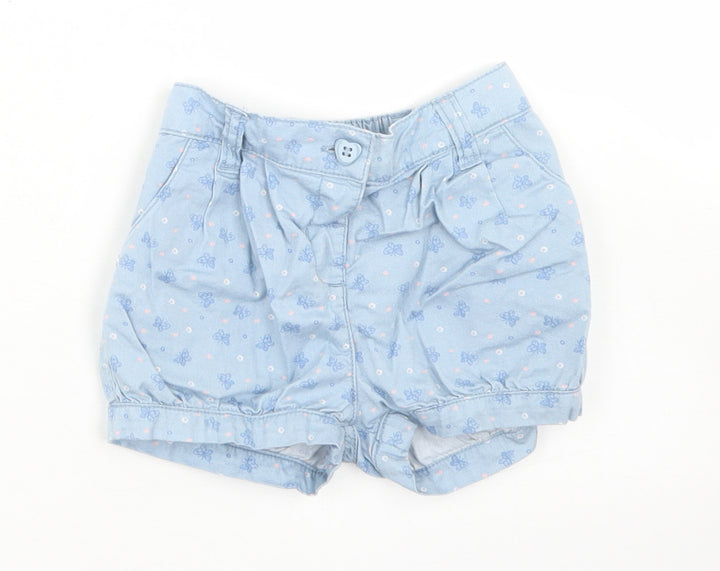 Matalan Girls Blue Floral Cotton Cropped Jeans Size 12-18 Months Button - Shorts
