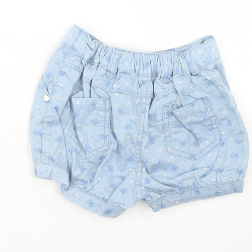 Matalan Girls Blue Floral Cotton Cropped Jeans Size 12-18 Months  Button - Shorts
