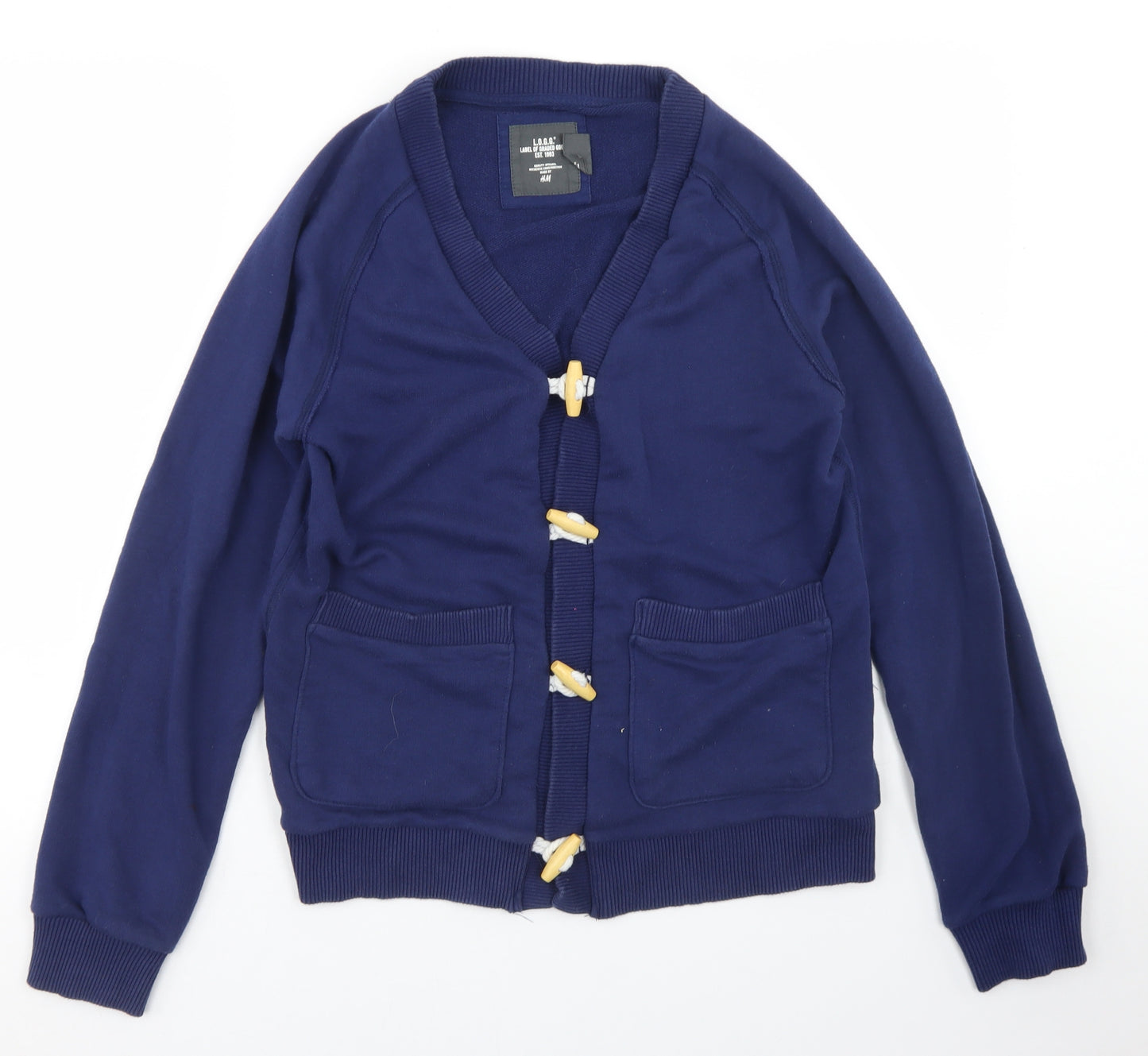 H&M Boys Blue V-Neck  Cotton Cape Jumper Size 15 Years  Button