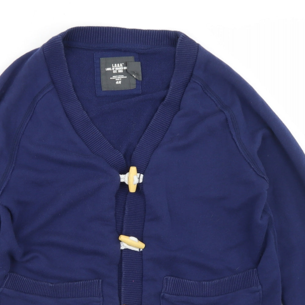 H&M Boys Blue V-Neck  Cotton Cape Jumper Size 15 Years  Button
