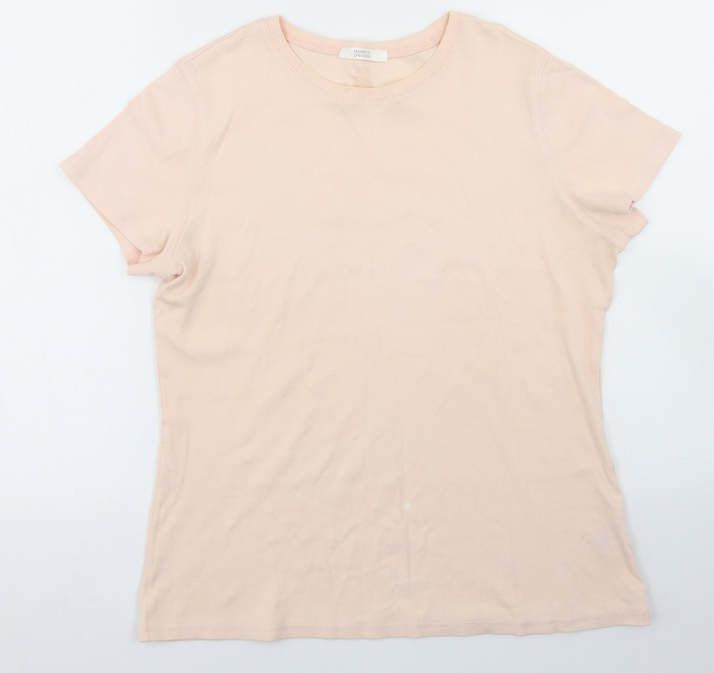 Marks & SPencer Womens Beige  Cotton Basic T-Shirt Size 16 Crew Neck
