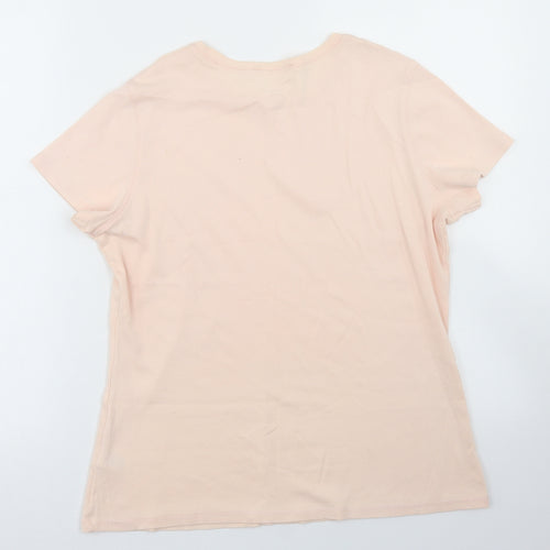 Marks & SPencer Womens Beige  Cotton Basic T-Shirt Size 16 Crew Neck