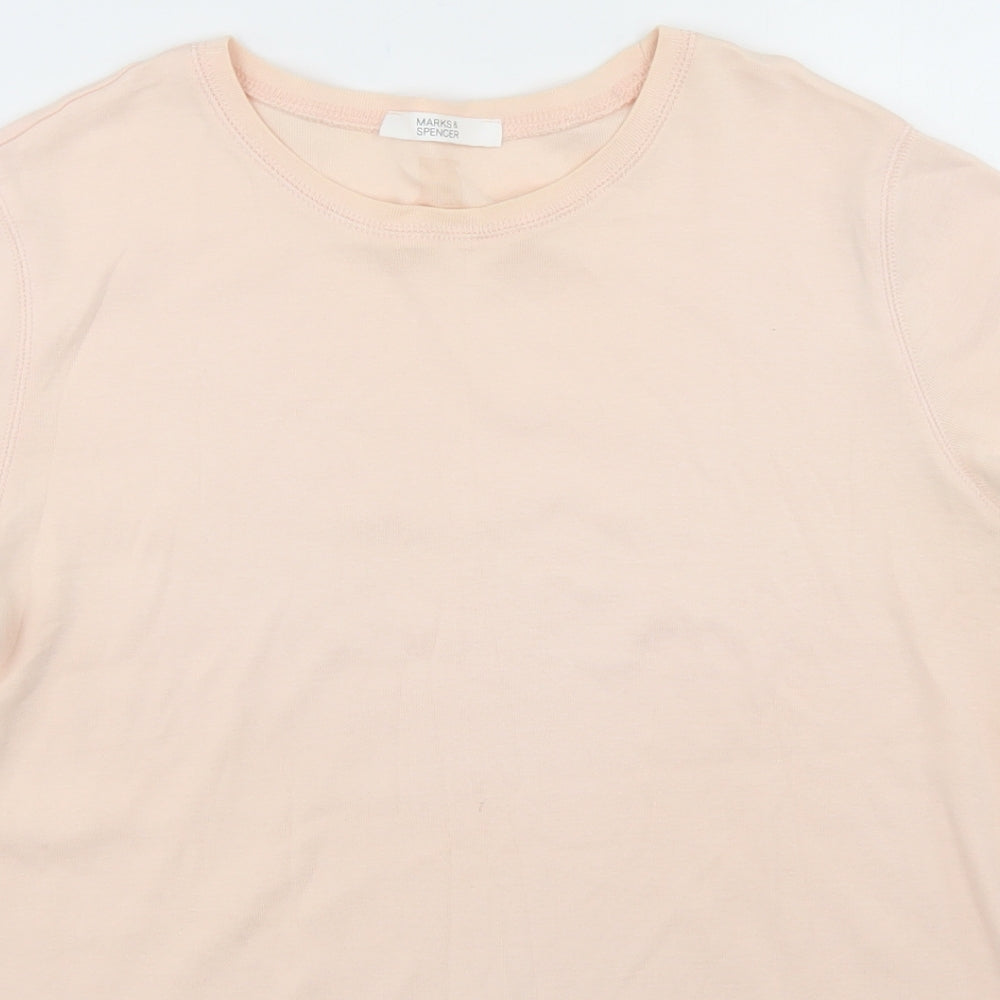 Marks & SPencer Womens Beige  Cotton Basic T-Shirt Size 16 Crew Neck