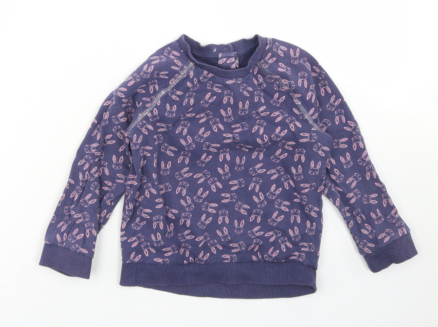 Mothercare Girls Purple Spotted Cotton Pullover Sweatshirt Size 2-3 Years  Snap - Rabbit Print