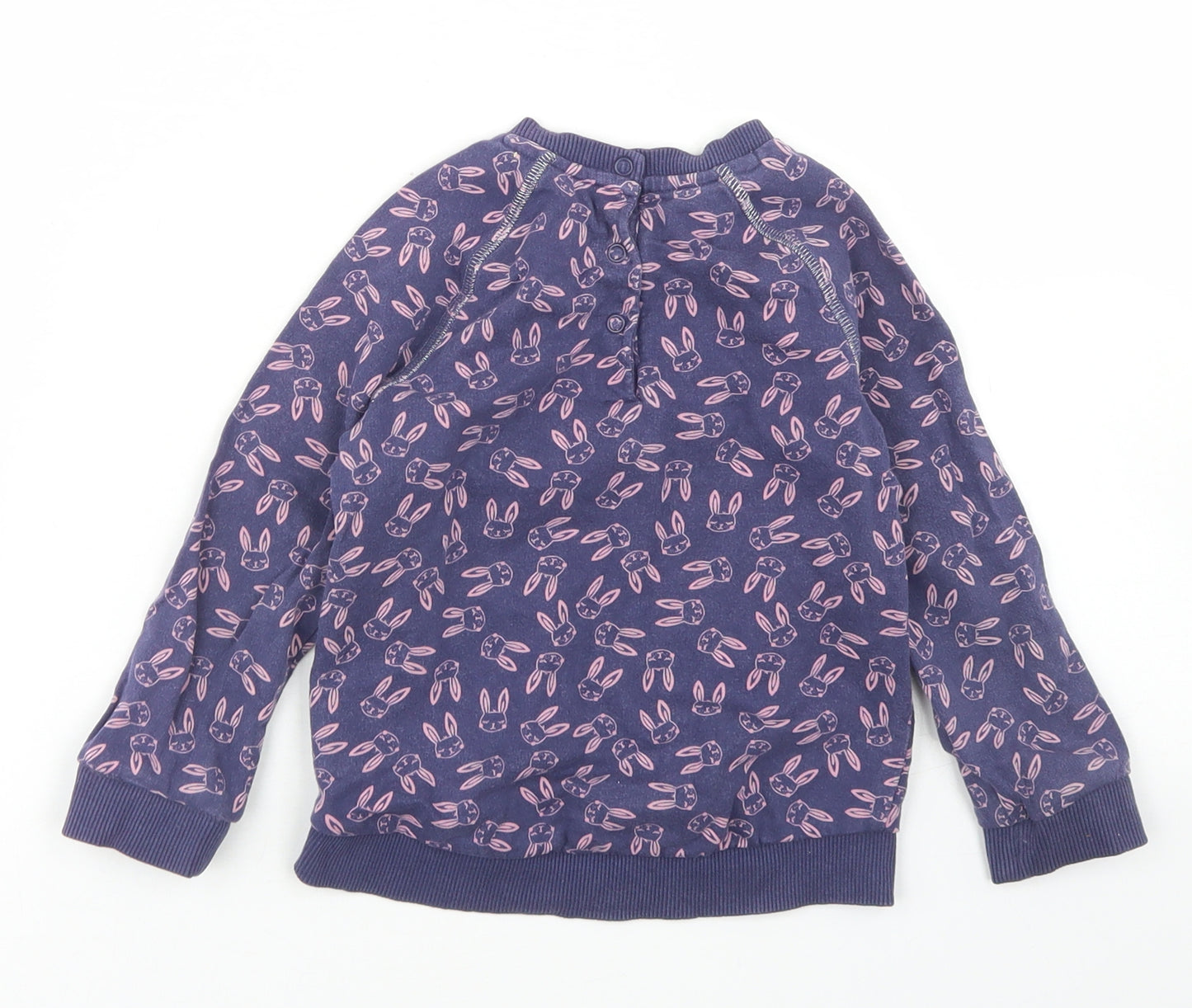 Mothercare Girls Purple Spotted Cotton Pullover Sweatshirt Size 2-3 Years  Snap - Rabbit Print