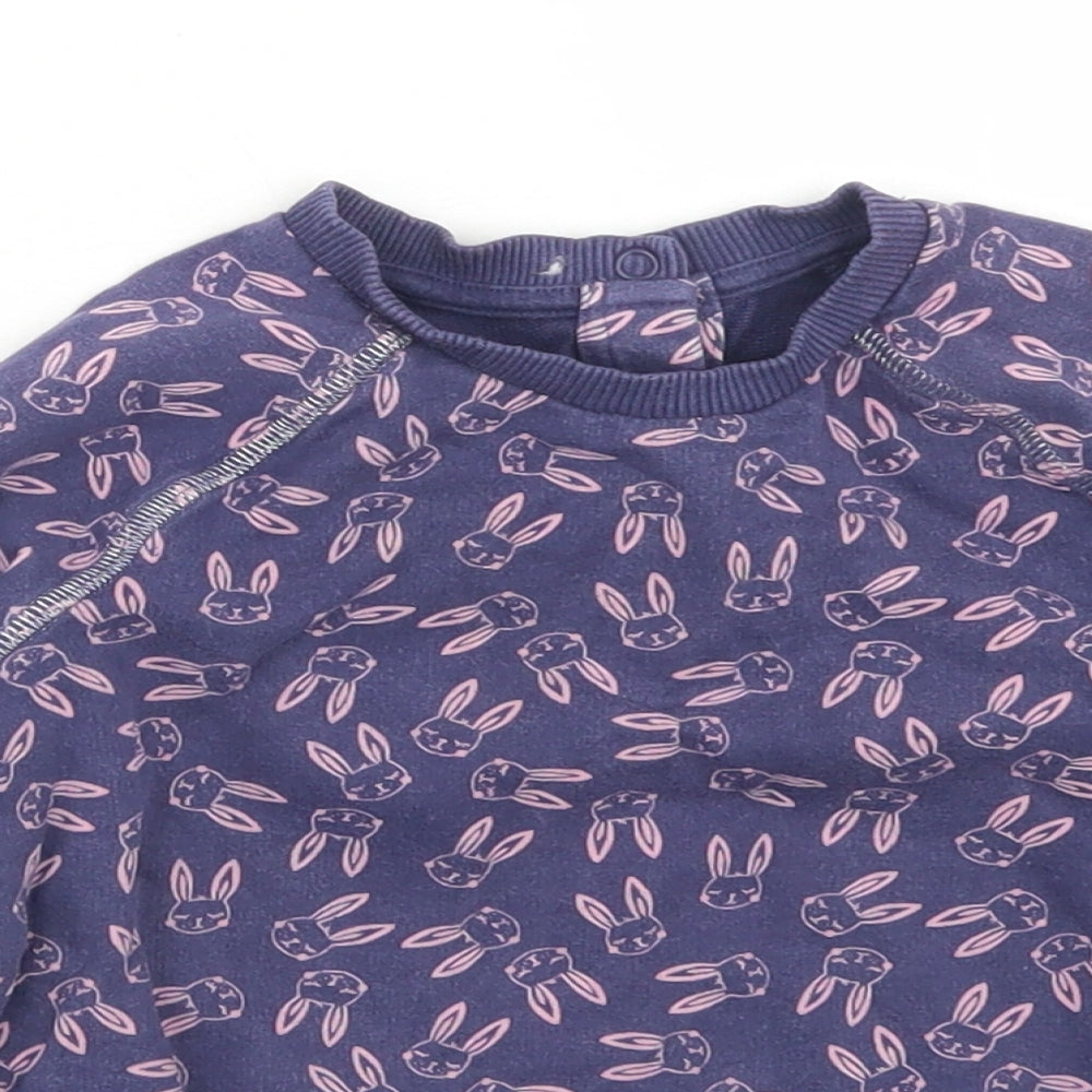 Mothercare Girls Purple Spotted Cotton Pullover Sweatshirt Size 2-3 Years  Snap - Rabbit Print