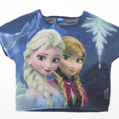 George Girls Blue  Polyester Basic Blouse Size 9-10 Years Crew Neck  - Frozen, Anna & Elsa