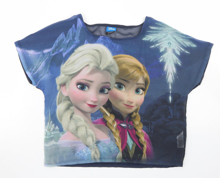 George Girls Blue  Polyester Basic Blouse Size 9-10 Years Crew Neck  - Frozen, Anna & Elsa