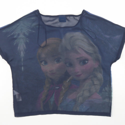 George Girls Blue  Polyester Basic Blouse Size 9-10 Years Crew Neck  - Frozen, Anna & Elsa