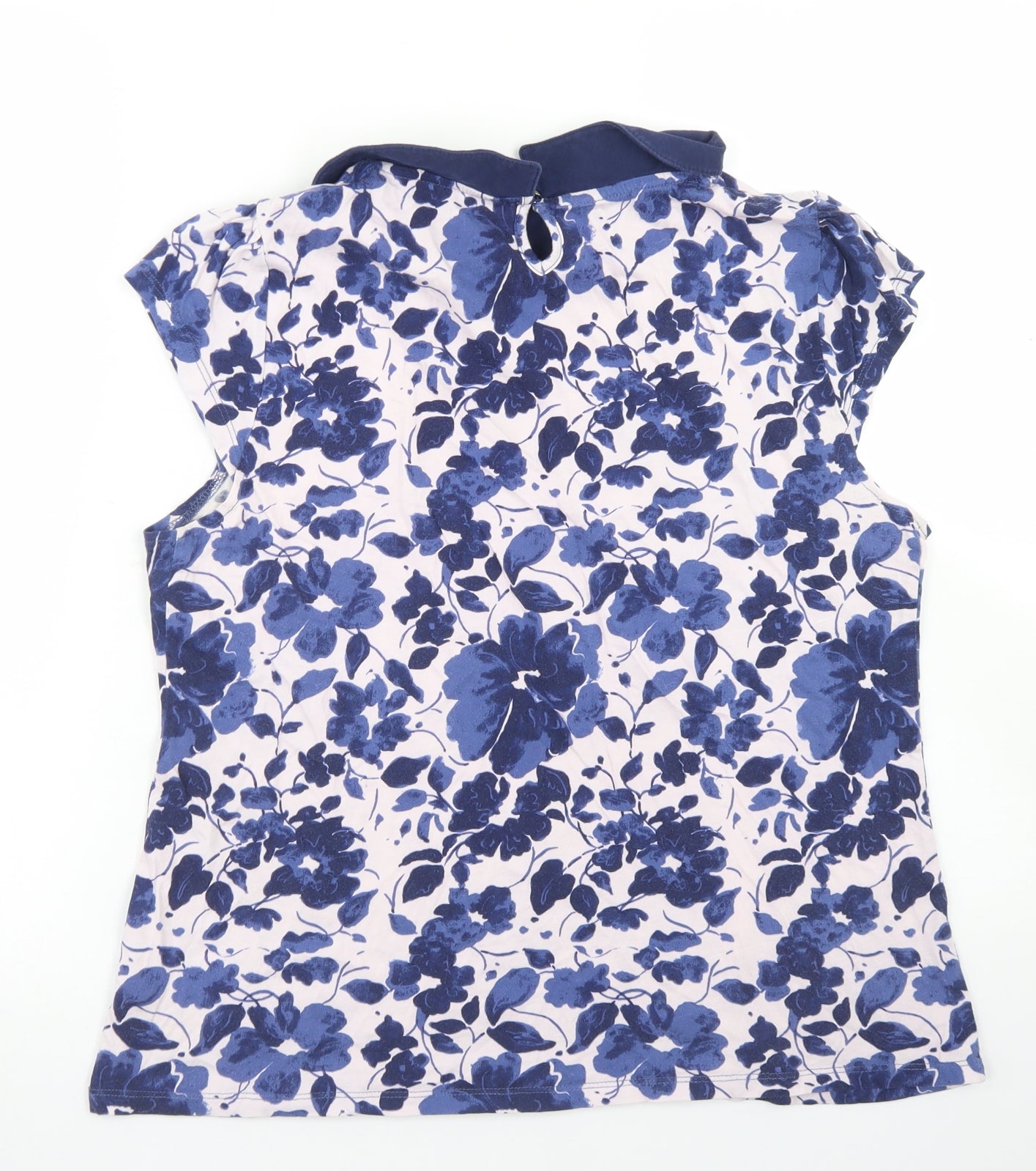 Dorothy Perkins Womens Blue Floral Cotton Basic T-Shirt Size 16 Collared