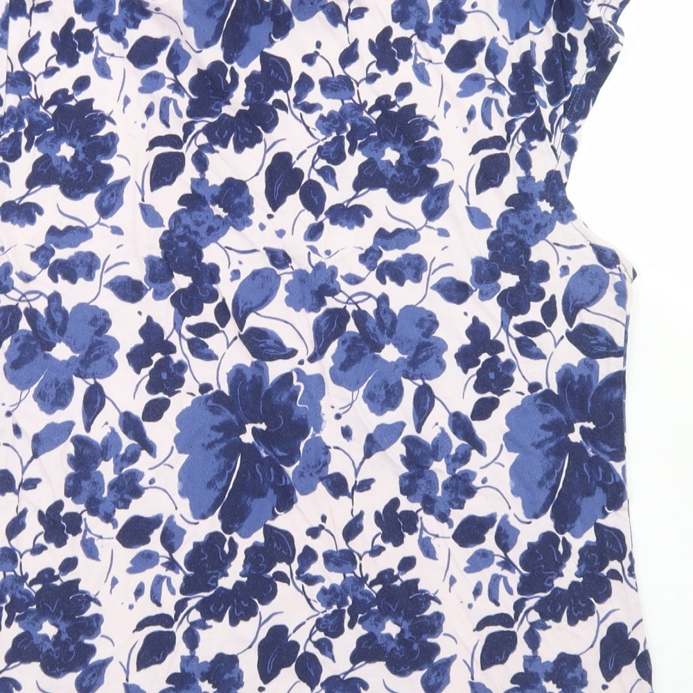 Dorothy Perkins Womens Blue Floral Cotton Basic T-Shirt Size 16 Collared