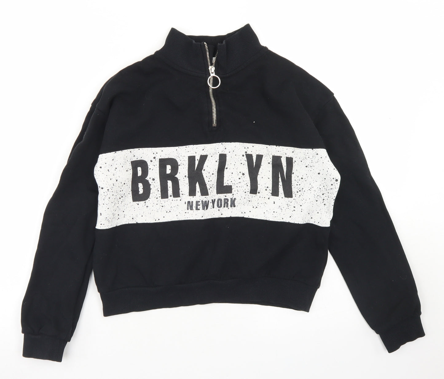 H&M Girls Black  Cotton Pullover Sweatshirt Size 11-12 Years  Zip