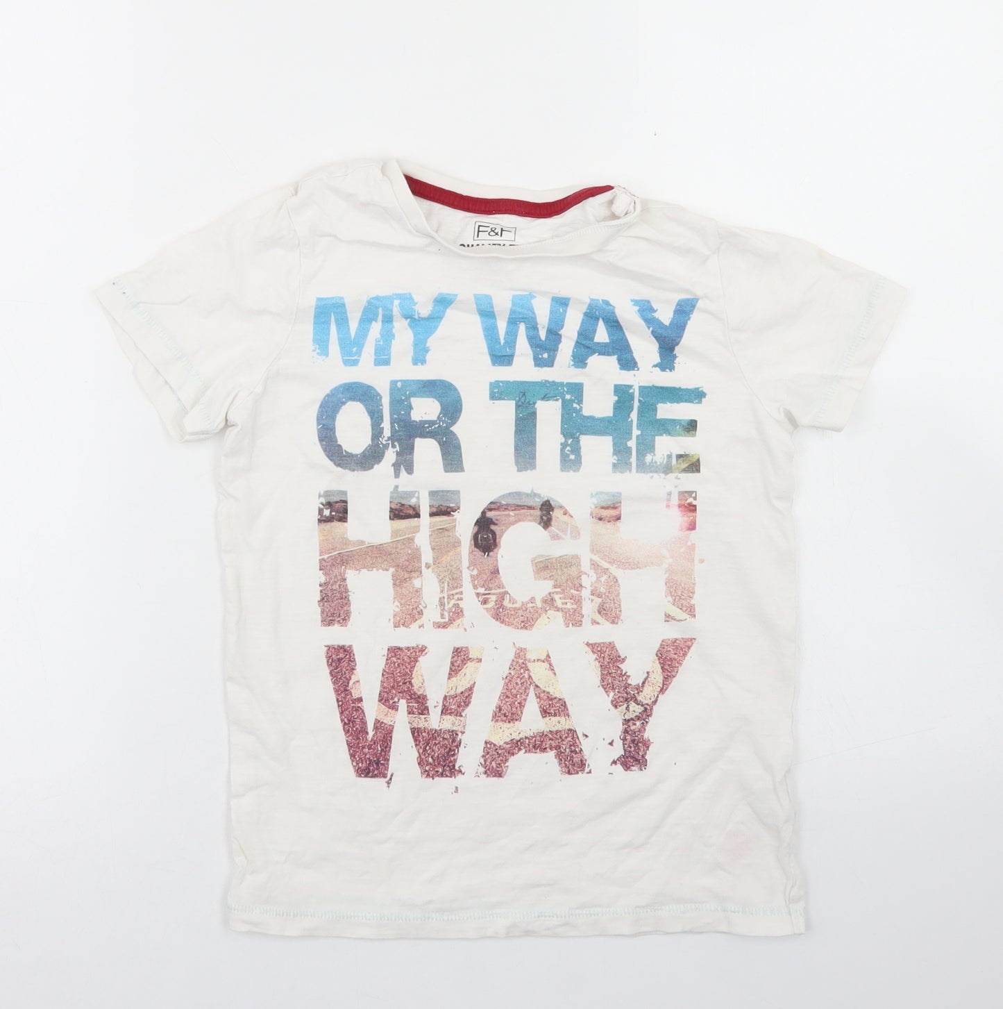 F&F Boys White  Cotton Basic T-Shirt Size 7-8 Years Crew Neck