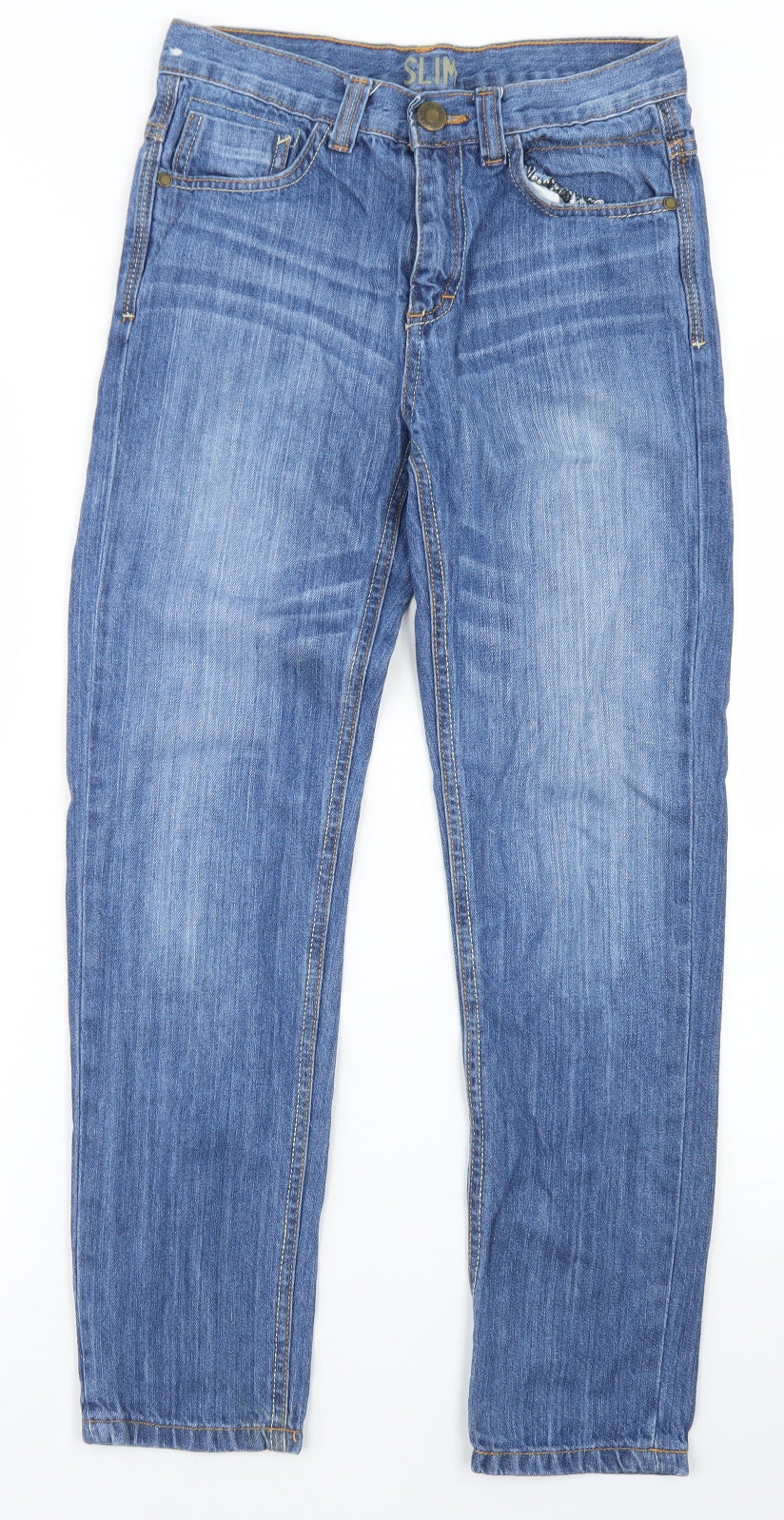 Denim Co Boys Blue  Cotton Straight Jeans Size 12-13 Years  Slim Button