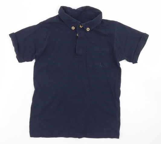 Front view of Rebel boys’ blue cotton basic polo, size 7-8, years collared button
