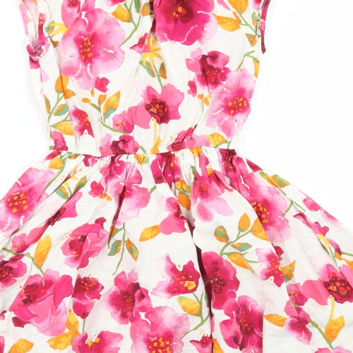 Lands' End Girls Pink Floral Cotton Skater Dress  Size 4-5 Years  Crew Neck Button
