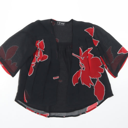 NEXT Girls Black Floral Polyester Kimono Blouse Size 4 Years Round Neck