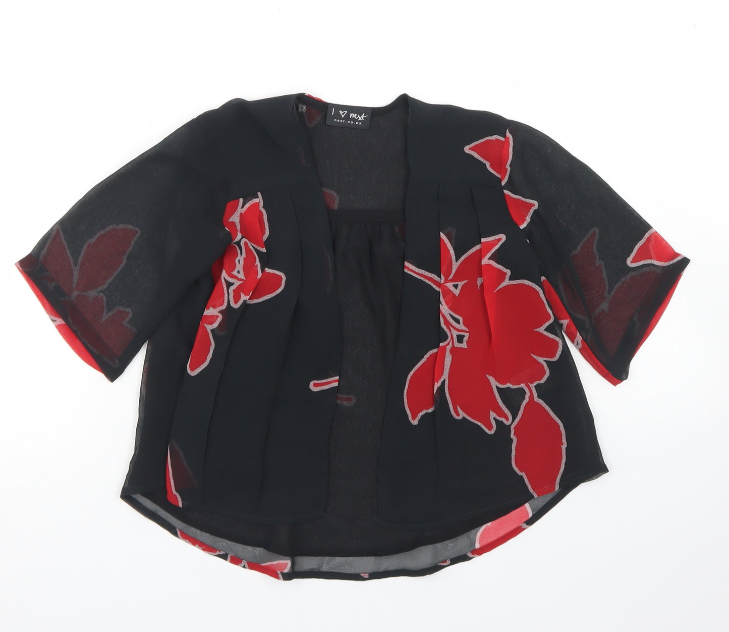 NEXT Girls Black Floral Polyester Kimono Blouse Size 4 Years Round Neck