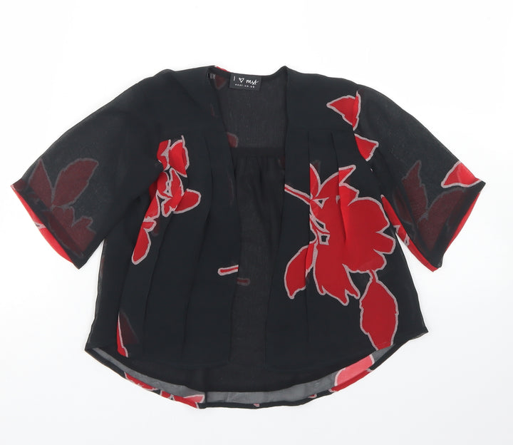 NEXT Girls Black Floral Polyester Kimono Blouse Size 4 Years Round Neck