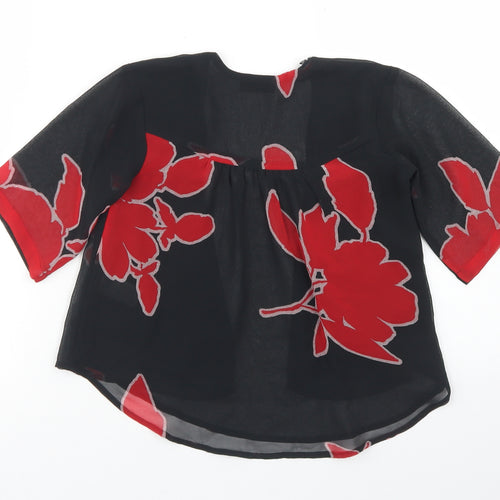 NEXT Girls Black Floral Polyester Kimono Blouse Size 4 Years Round Neck