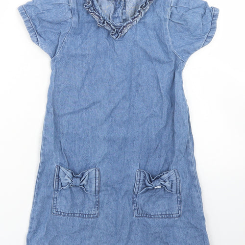 Pep & Co Girls Blue  Cotton A-Line  Size 3-4 Years  Crew Neck Button