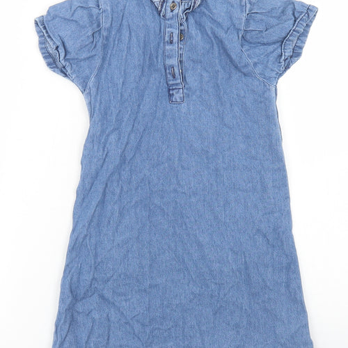 Pep & Co Girls Blue  Cotton A-Line  Size 3-4 Years  Crew Neck Button