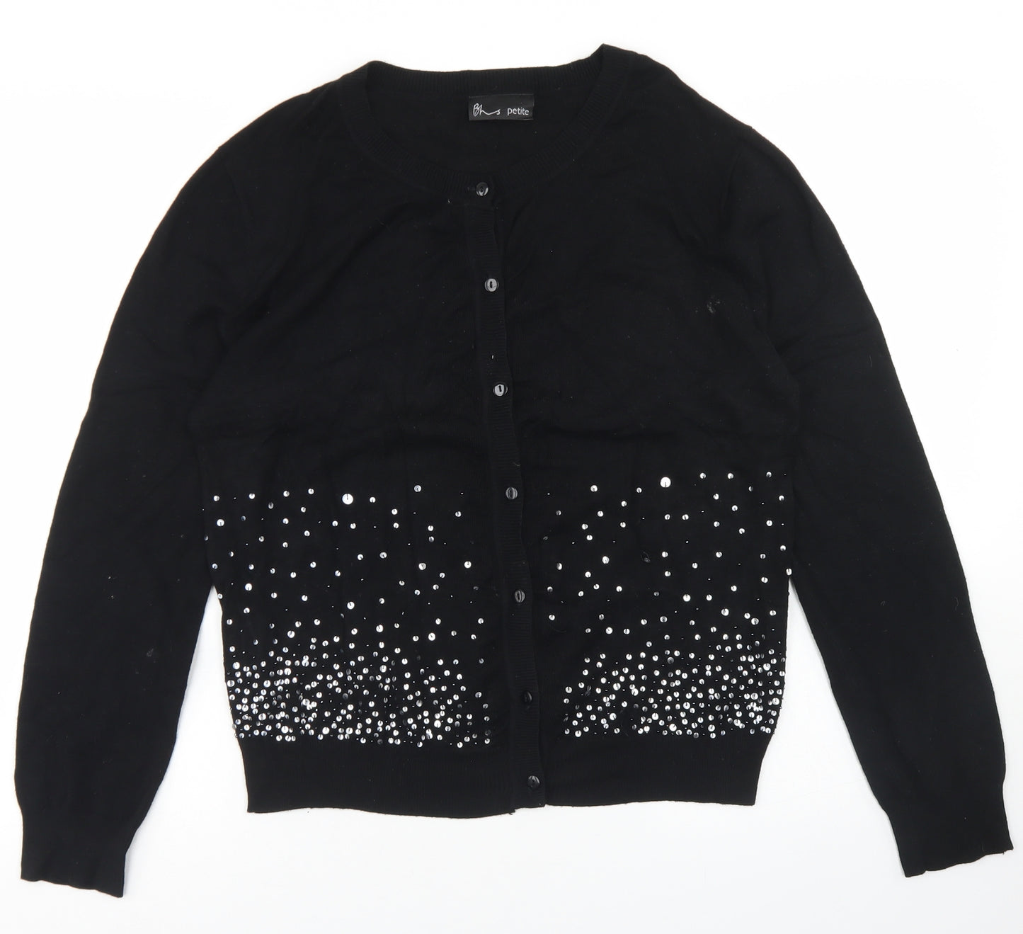 BHS Womens Black Crew Neck  Viscose Cardigan Jumper Size 12