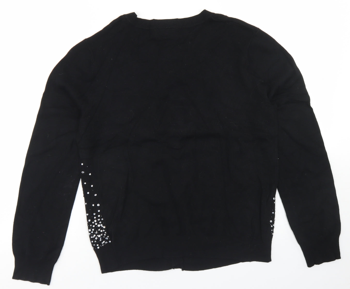 BHS Womens Black Crew Neck  Viscose Cardigan Jumper Size 12