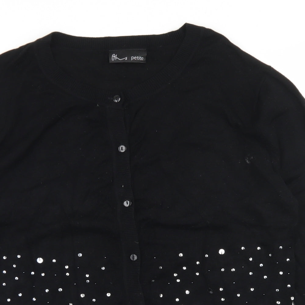 BHS Womens Black Crew Neck  Viscose Cardigan Jumper Size 12