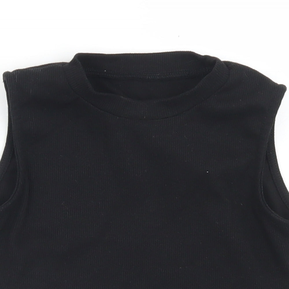 SheIn Womens Black  Cotton Cropped Tank Size S Crew Neck - Open Back