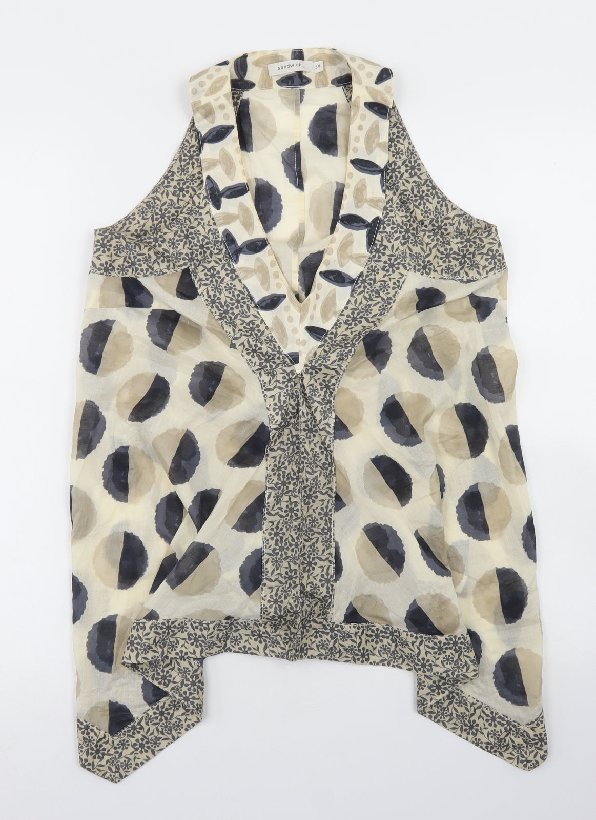 Sandwich_ Womens Beige Polka Dot Cotton Basic Blouse Size 6 V-Neck