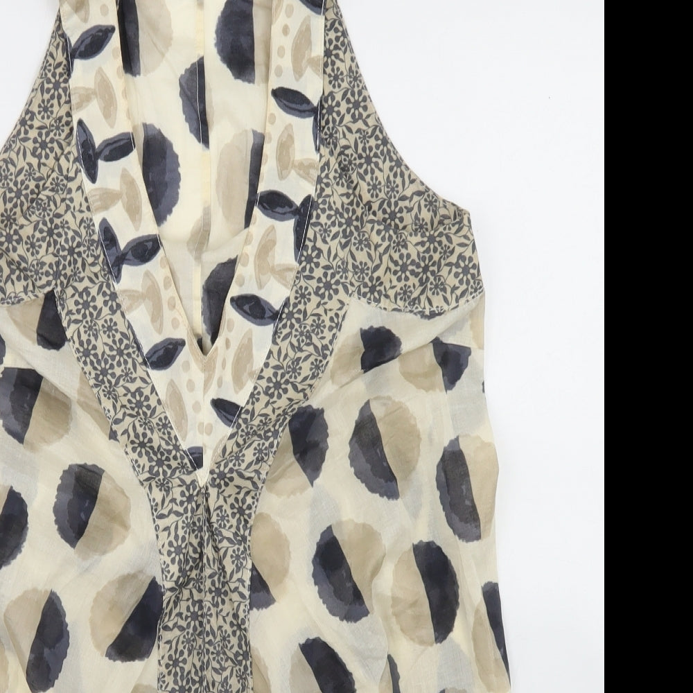 Sandwich_ Womens Beige Polka Dot Cotton Basic Blouse Size 6 V-Neck