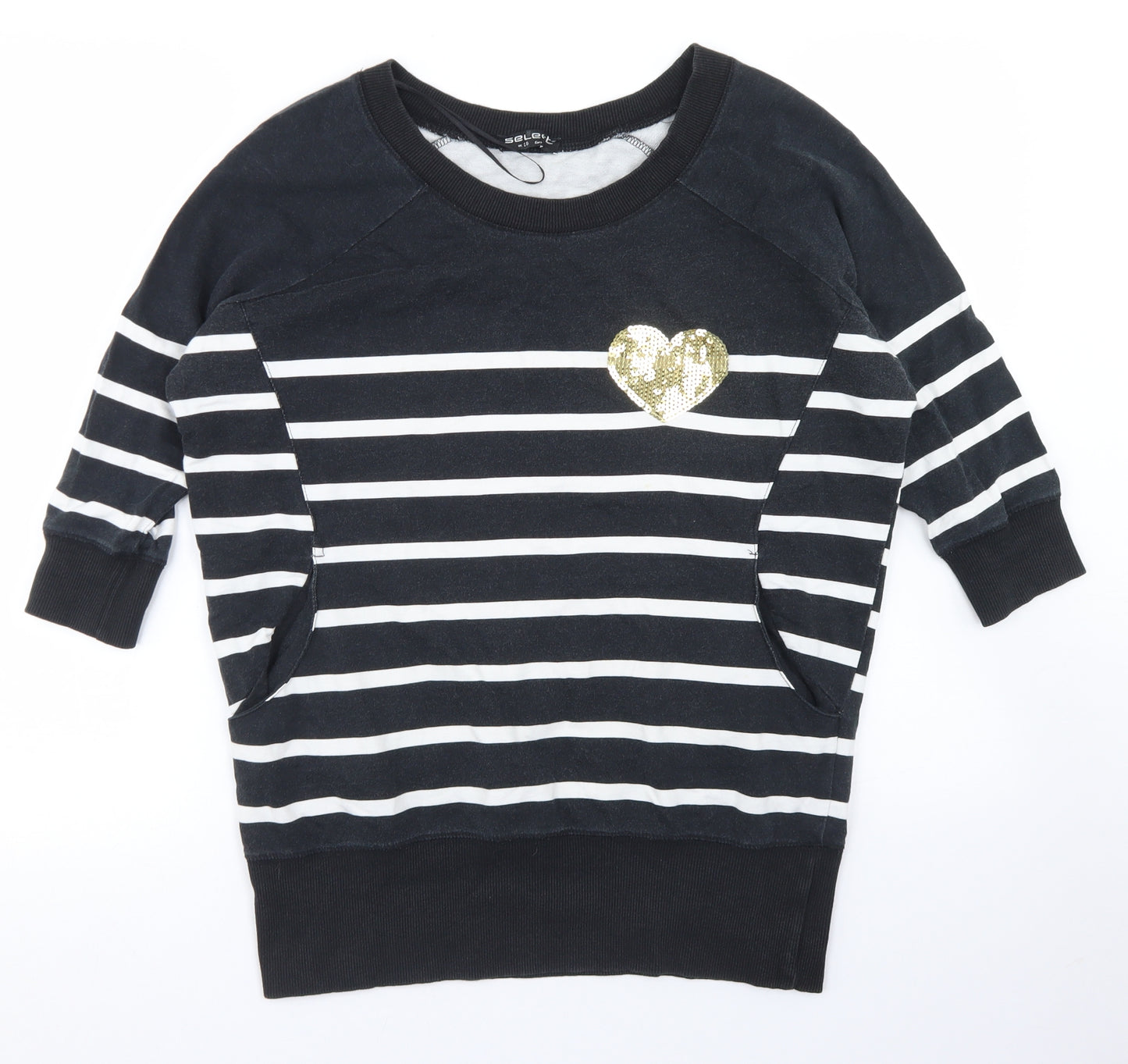 Select Womens Black Striped Cotton Pullover Sweatshirt Size 10