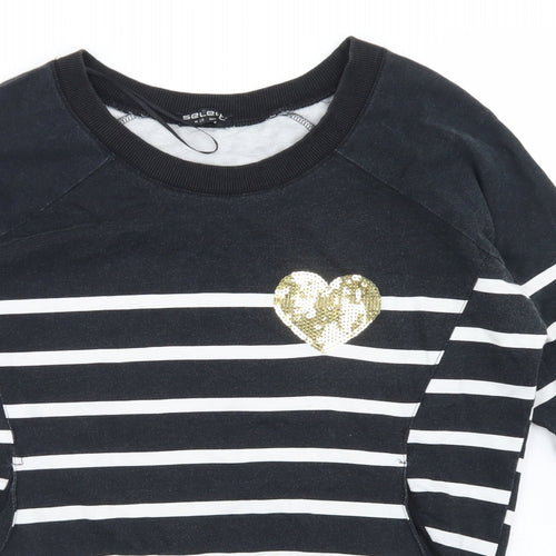 Select Womens Black Striped Cotton Pullover Sweatshirt Size 10