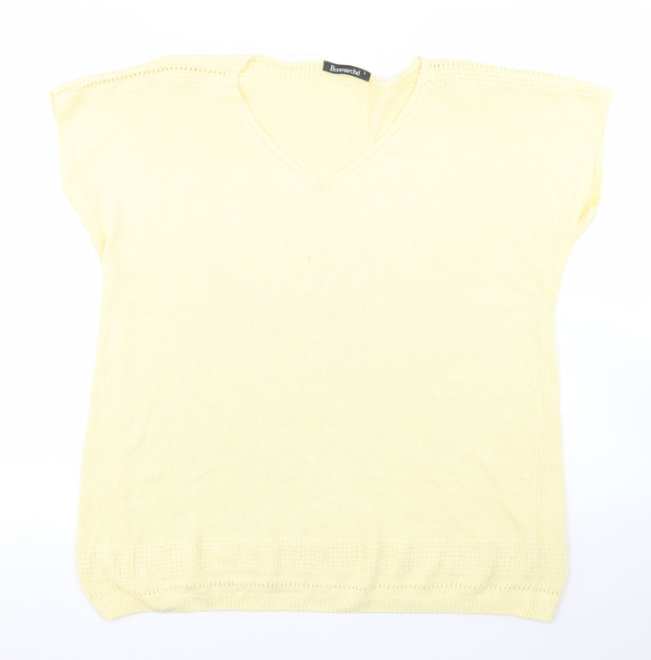 Bonmarche Womens Yellow V-Neck Viscose Pullover Jumper Size L