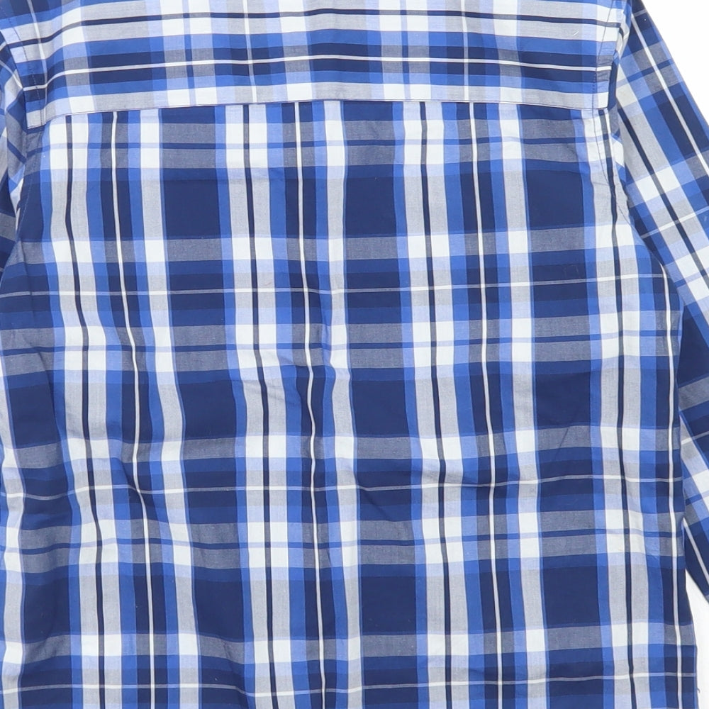 M&S Boys Blue Plaid Cotton Basic Button-Up Size 7-8 Years Collared Button