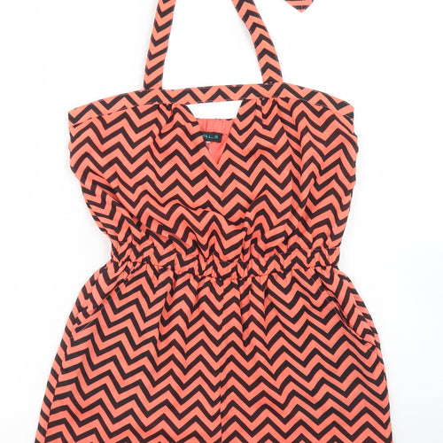 CALS Womens Orange Geometric Polyester Playsuit One-Piece Size S