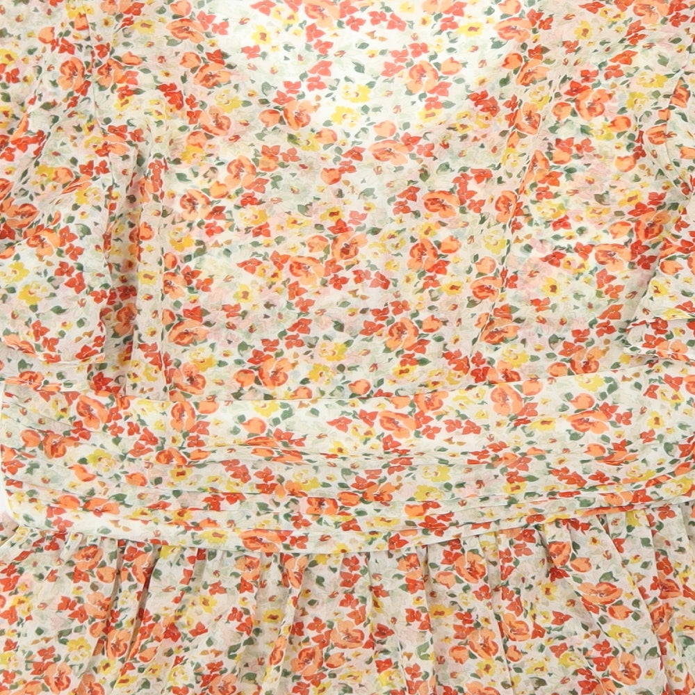 Zara Womens Pink Floral Polyester Cropped Blouse Size S V-Neck