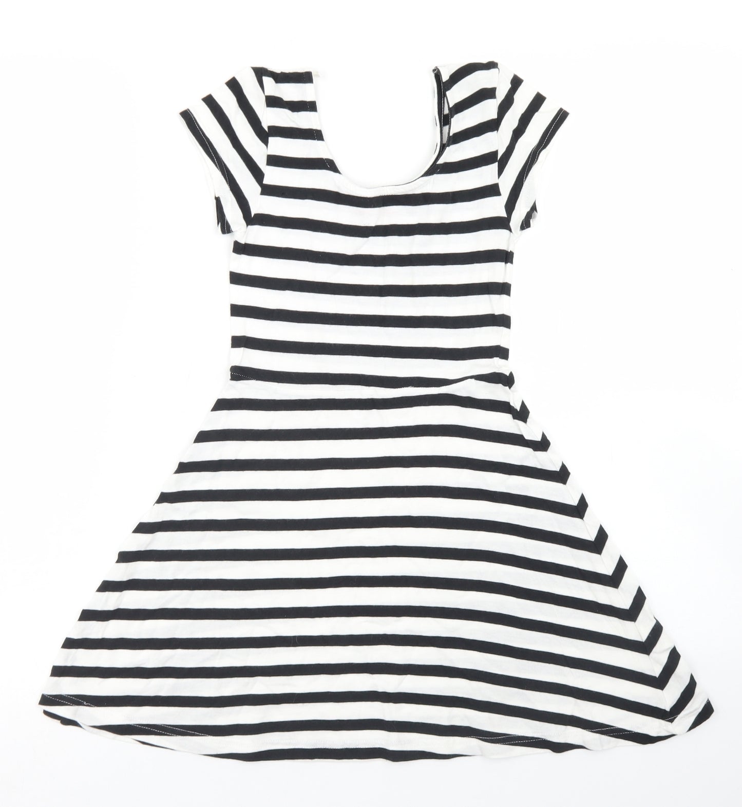 Young Dimension Girls White Striped Cotton Skater Dress  Size 8-9 Years  Scoop Neck