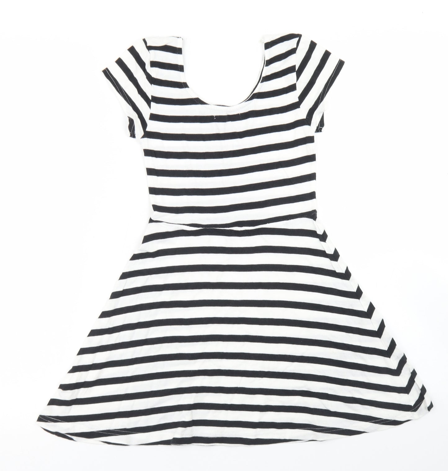 Young Dimension Girls White Striped Cotton Skater Dress  Size 8-9 Years  Scoop Neck