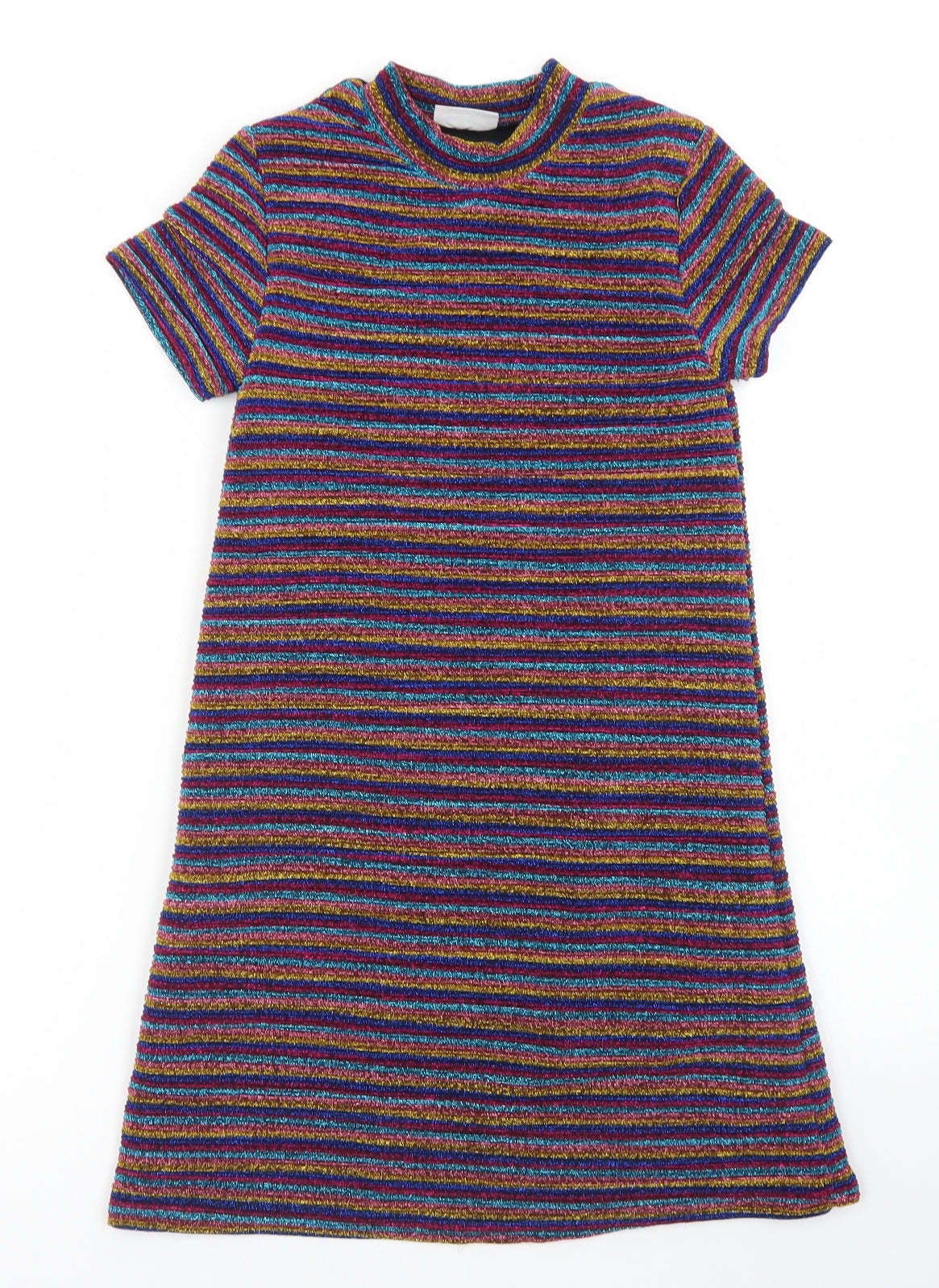 Matalan Girls Pink Striped Polyester A-Line  Size 8 Years  Crew Neck