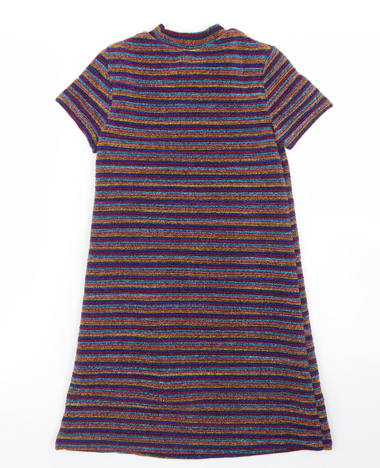 Matalan Girls Pink Striped Polyester A-Line  Size 8 Years  Crew Neck