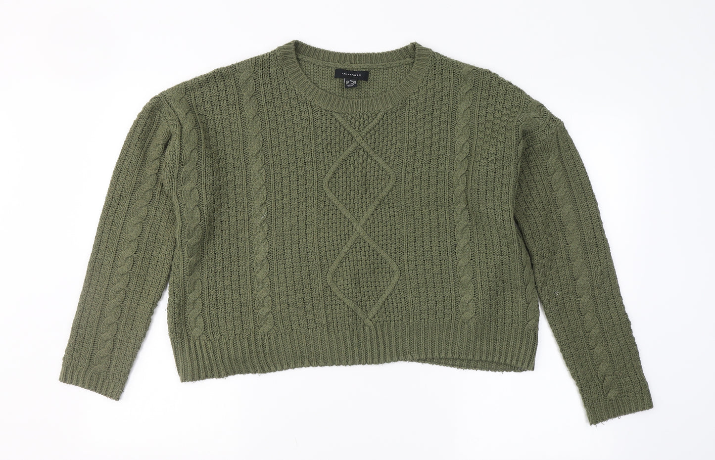 Atmosphere Womens Green Round Neck Plaid Acrylic Pullover Jumper Size M
