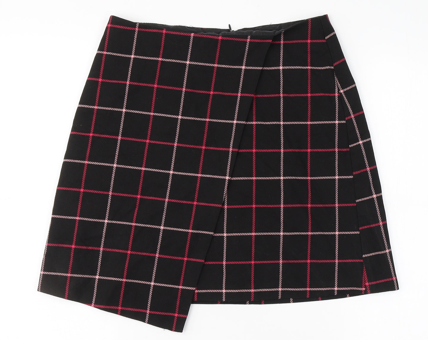 F&F Womens Black Check Polyester A-Line Skirt Size 8   Zip