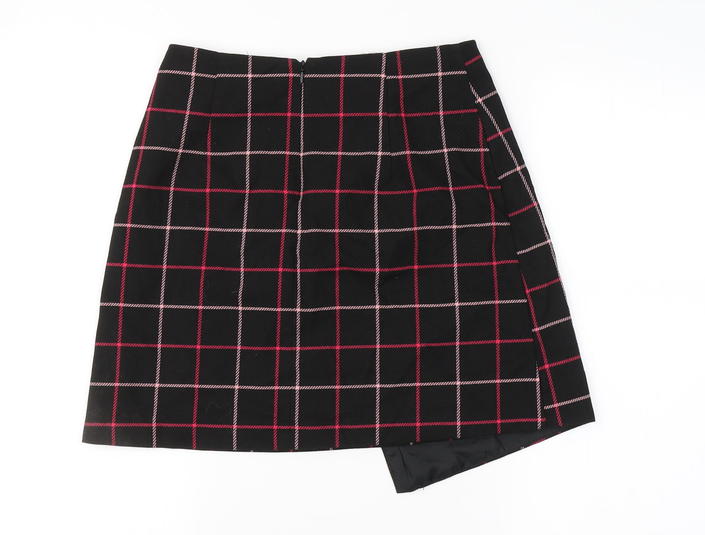 F&F Womens Black Check Polyester A-Line Skirt Size 8   Zip