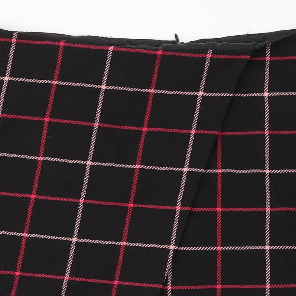 F&F Womens Black Check Polyester A-Line Skirt Size 8   Zip
